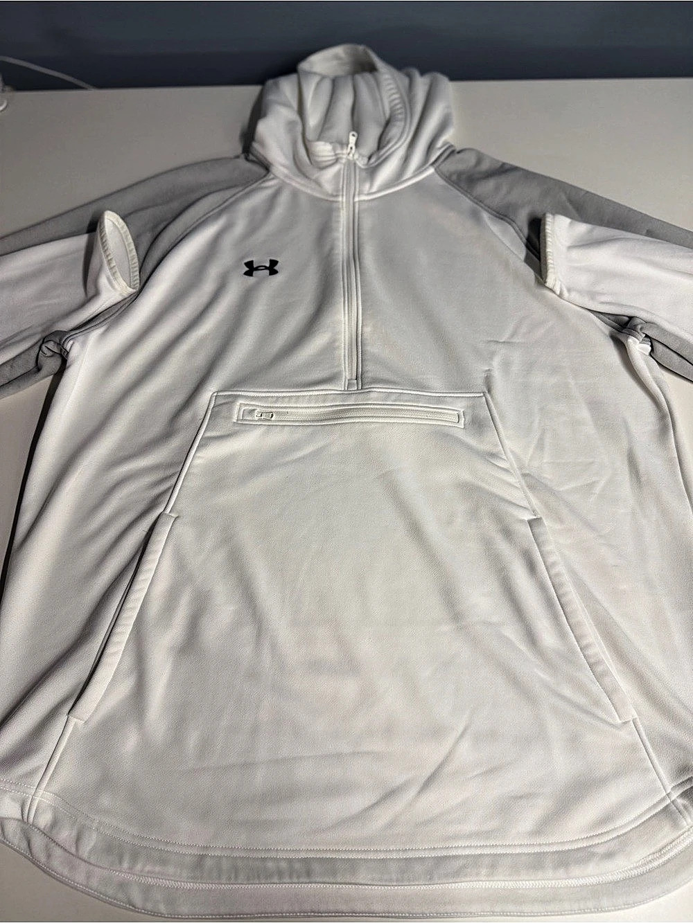 Under Armour Men's Quarter-Zip Hoodie White & Gray Size XXL Like New